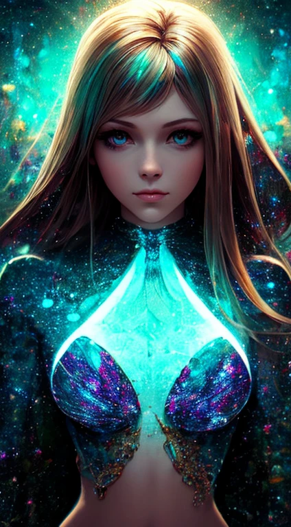 ((Highest quality)), ((masterpiece)), ((Realistic)), Portraiture, One girl, Celestial, god, 女god, Particles of light, Hello, View your viewers, (Bioluminescenceする:0.95) inflammation, Bioluminescence, Phoenix, Vibrant, colorful, color, (shine, shine), (Beautiful composition), Cinematic lighting, Complex, (Symmetric: 0.5), Whimsical, Alien Planet --Automatic