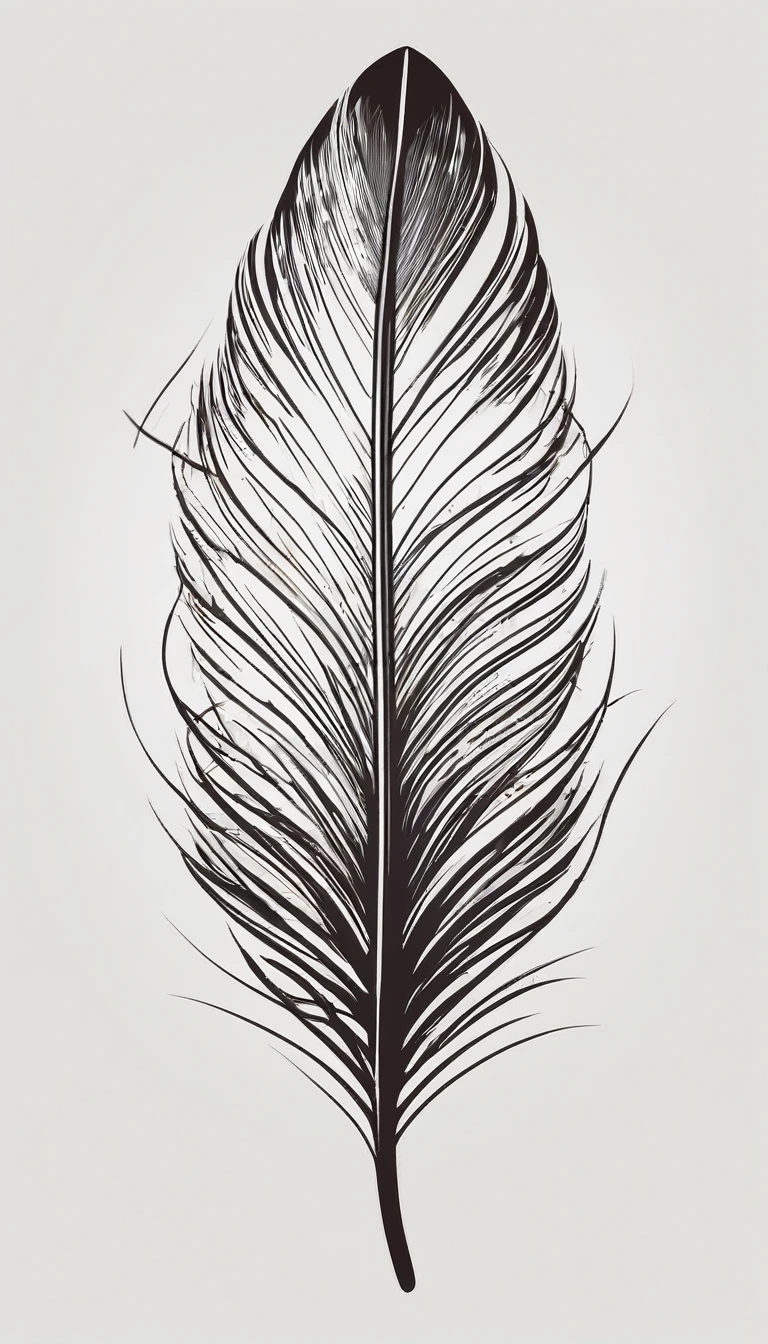 Create a logo design of a special, unique, poetic, minimalistic feather that represents a special creative brand called " Penamemoria". The brand is created by an artist called Rafael Figueiras. The logo must convey the sense of storytelling and music. Must include a boy, one acoustic guitar, a feather and a fantastic bird. Logo design and icon design present and impressed on a white t-shirt.