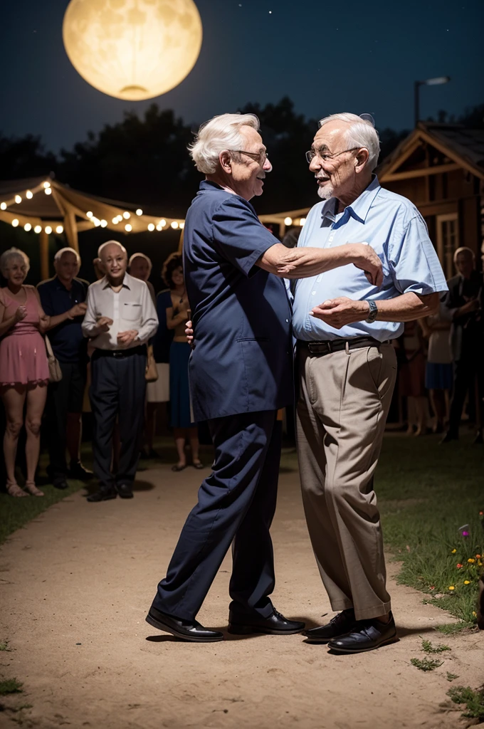 night,On the open space at the entrance of the community,20 grandpas and aunts are dancing
