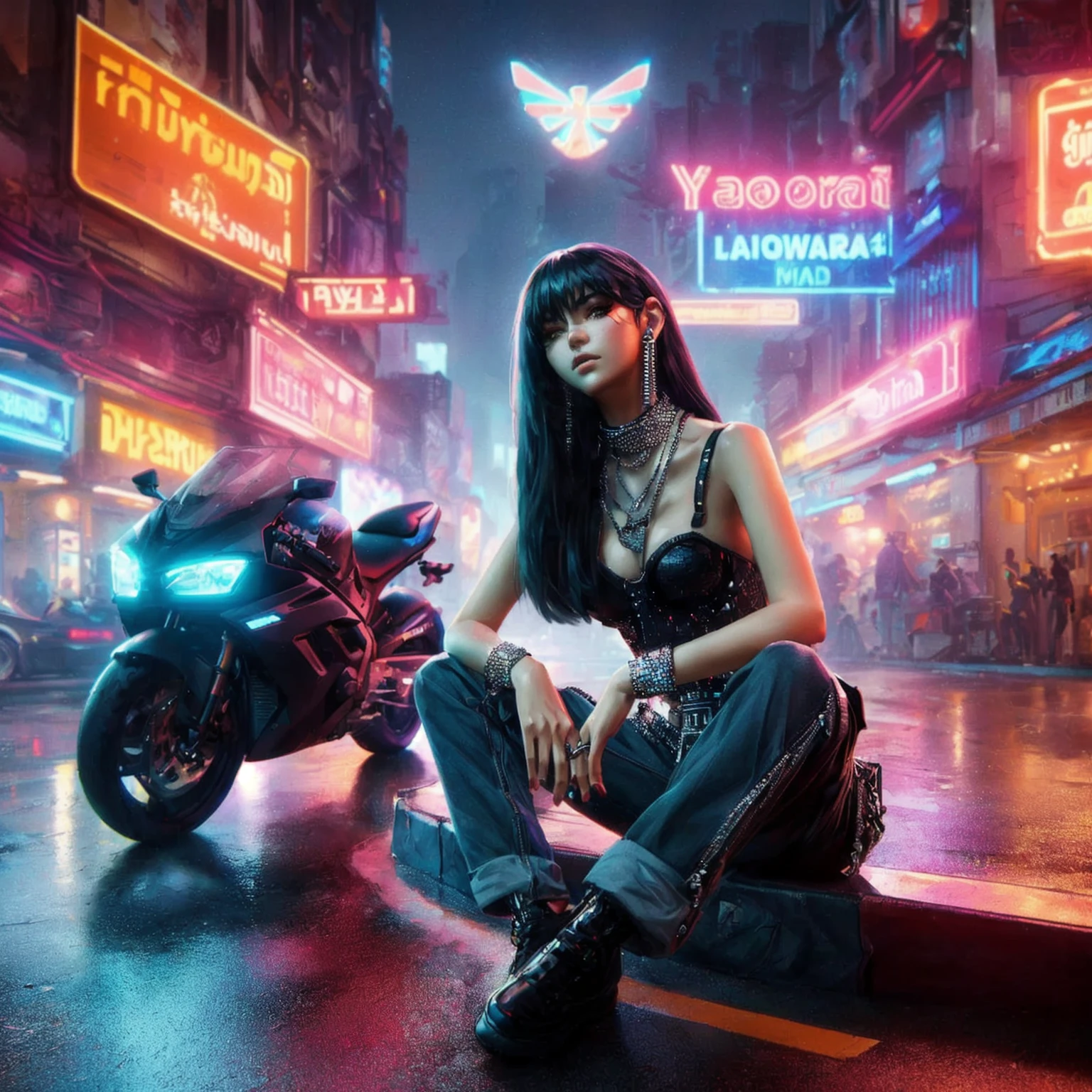 arafed image of a woman in a black top and shorts standing in a crowded street, cyberpunk vibe, cyberpunk vibes, cyberpunk art style, cyberpunk girl, urban girl fanart, artwork in the style of guweiz, beautiful digital artwork, stylized urban fantasy artwork, deviantart artstation cgscosiety, in cyberpunk city, trending on cgstation