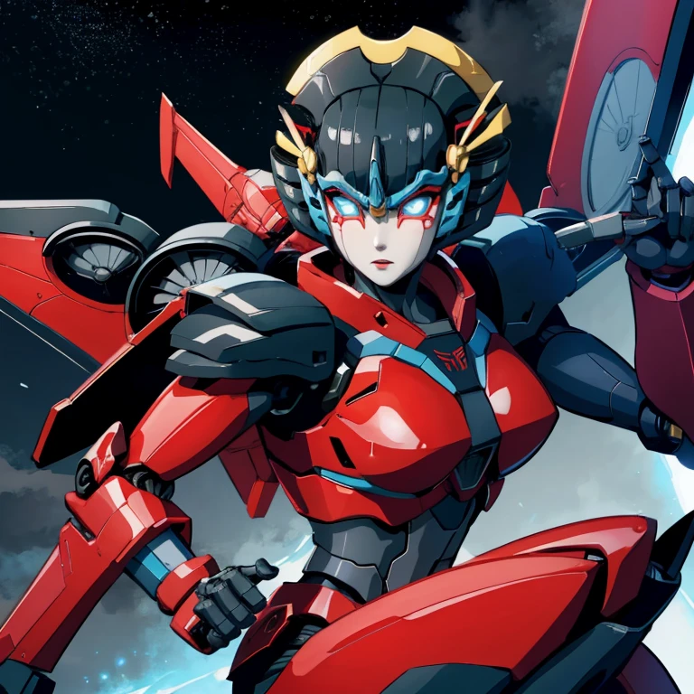 1girl, solo, windblade, robot, mecha, glowing eyes, no_humans, autobot, wings, transformers prime, best quality