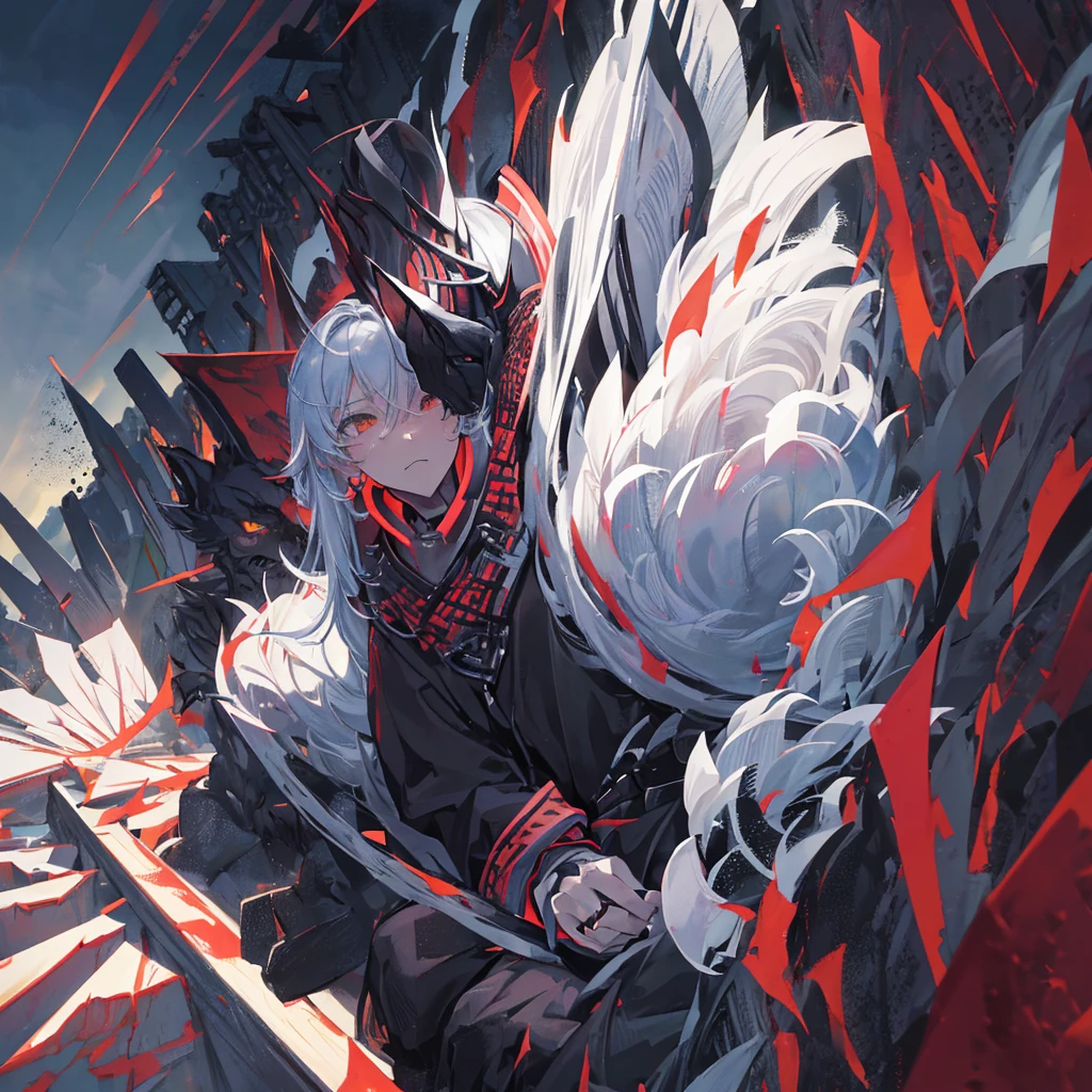 A werewolf,devil,demon,black,Grey Man,((纯black背景))
