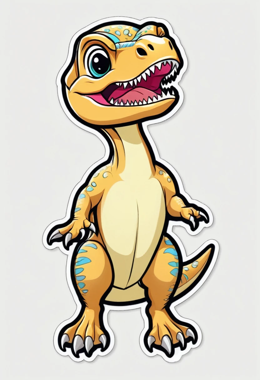 sticker, happy colored Velociraptor mongoliensis, kawaii, outline, vector, white background