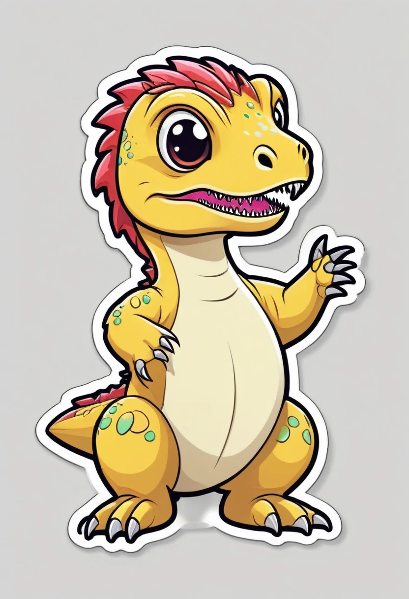 sticker, happy colored Velociraptor mongoliensis, kawaii, outline, vector, white background