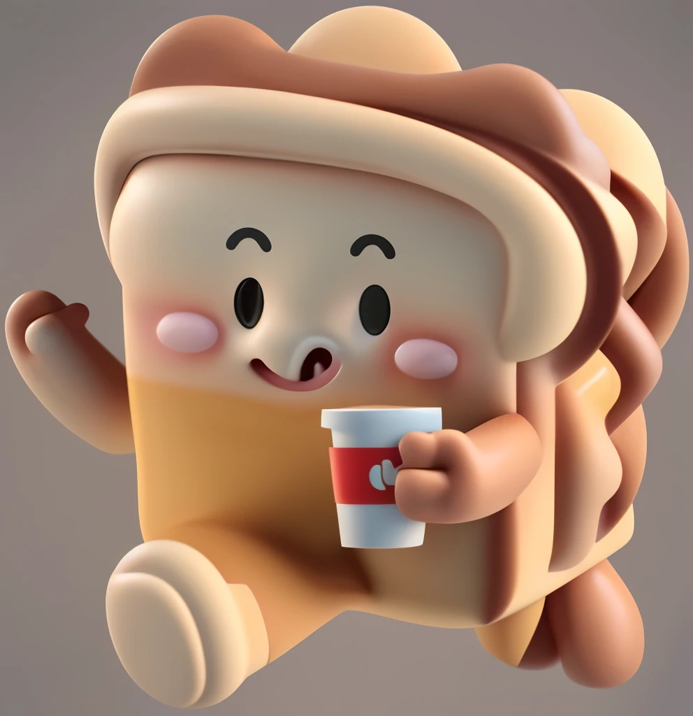 panini,Cartoon mascot,Coffee in hand,奔跑的panini,可爱panini,3D Model,Solid color background,3D Rendering
