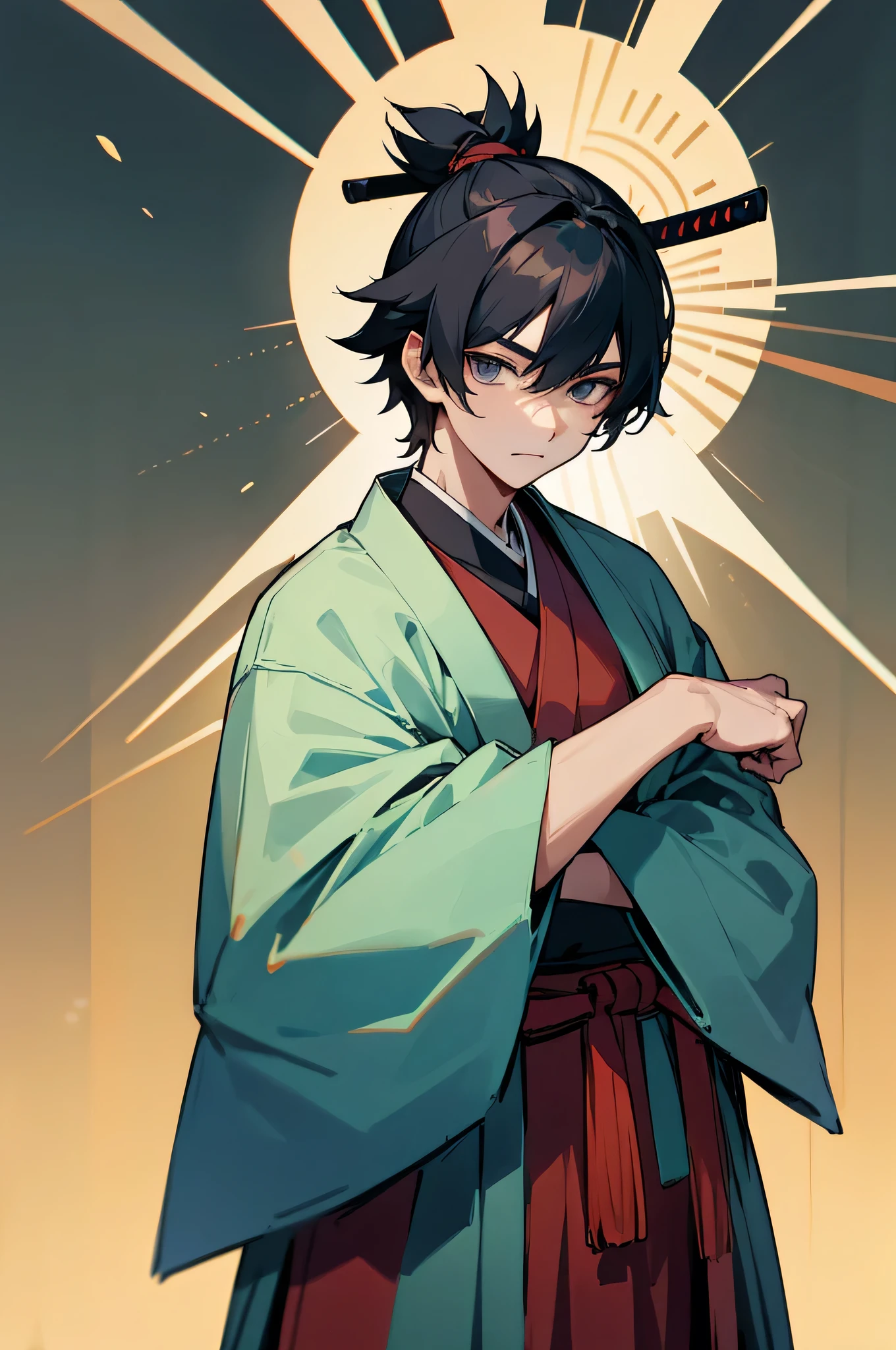 Teen , Male, eastern Clothes, Standing pose, Samurai Clothing