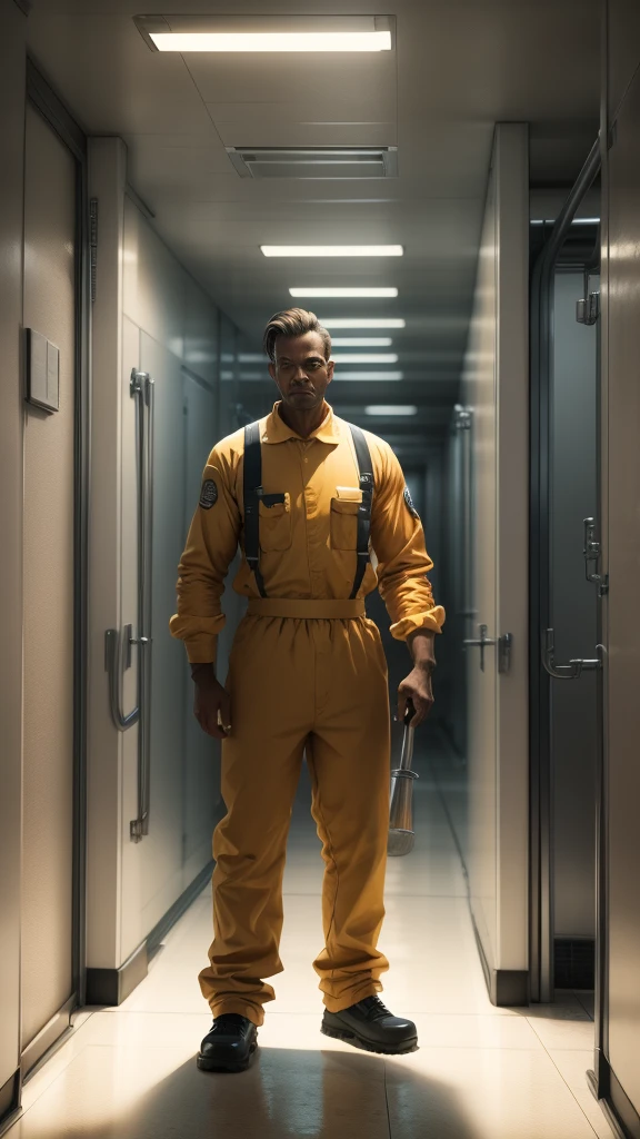 janitor man full-length front view T-pose