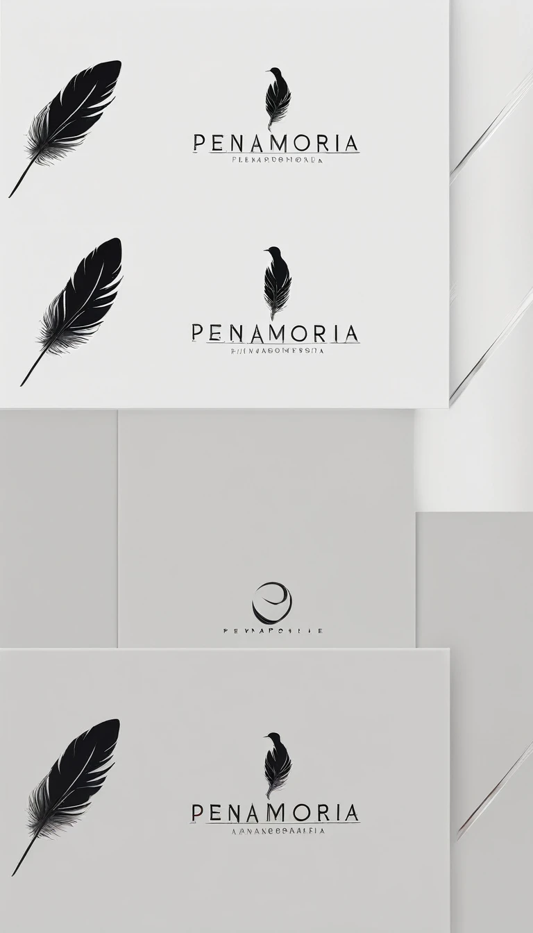 A minimal, modern, simple, cinematic logo design for the brand “Penamemoria". Create a modern, minimalistic, high-quality, logo of a bird feather