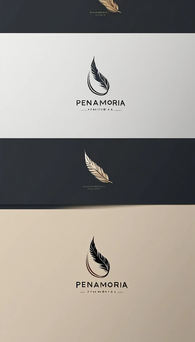 A minimal, modern, simple, cinematic logo design for the brand “Penamemoria". Create a modern, minimalistic, high-quality, logo of a bird feather