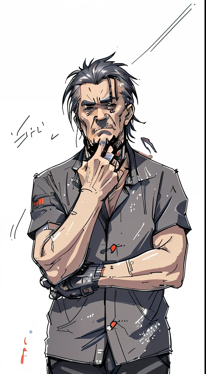 Middle-aged uncle after years of precipitation，Has a mature and stable temperament，Makes people feel safe and reliable，Cyberpunk style