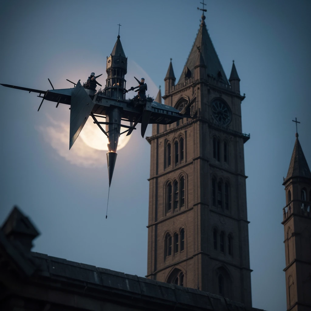 Make me the animated image of a bishop sacrificing towards a rook. Draw the bishop as if it were a kamicaze plane towards the enemy tower.