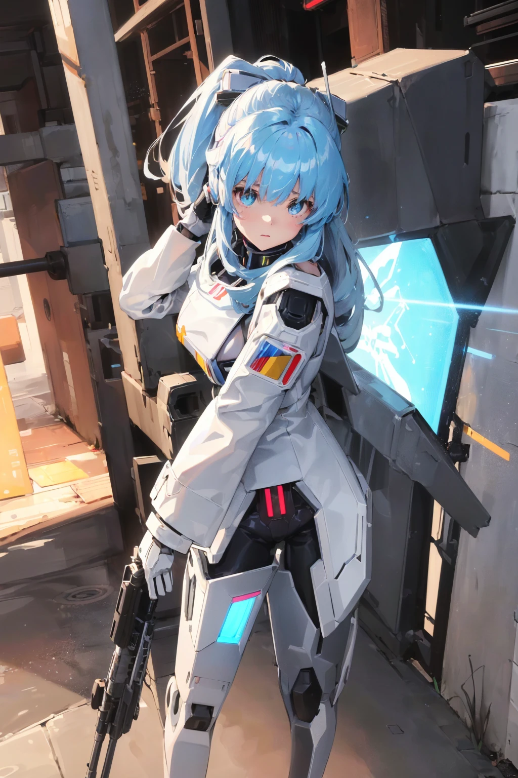 (8K,Reality Original Photography Top quality;1.4) Female soldier background, White mech girl, Cyberpunk anime mecha girl, Wearing military armor ((aim a rifle at something:1.4)) Science Fiction , Beautiful white girl robot, Robot-Silver Girl, Fira's White Mech, Echoes Overwatch, Perfect anime woman, Blue pupils, Five fingers, CGhSociety NVIDIA RTX, Super Resolution,huge , Crazy swelling, Chest larger than shoulder blades, Big brhin waist,(huge breasts:1.2),Hydrin((rogue))((非常huge乳房)),((Grooves reveal original skin))