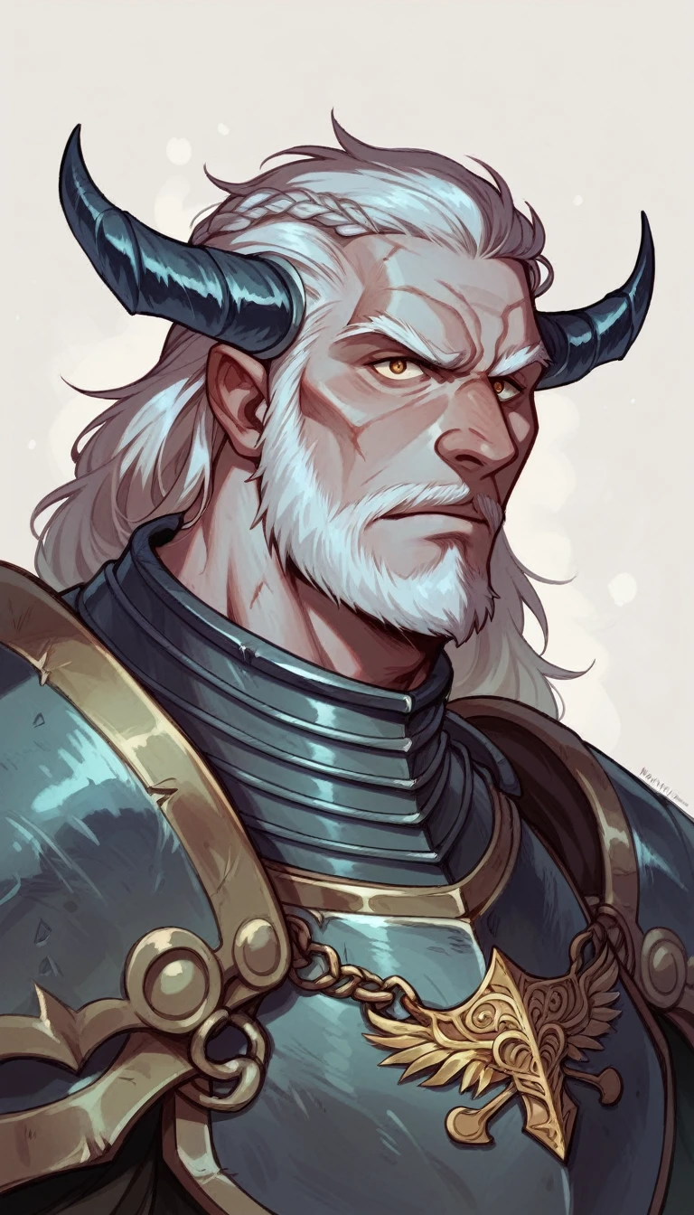 Create a portrait of a grim dwarf warrior with a long-braided beard, iron armor, and a mighty axe. Depict them in a Tolkien-esque fantasy world.