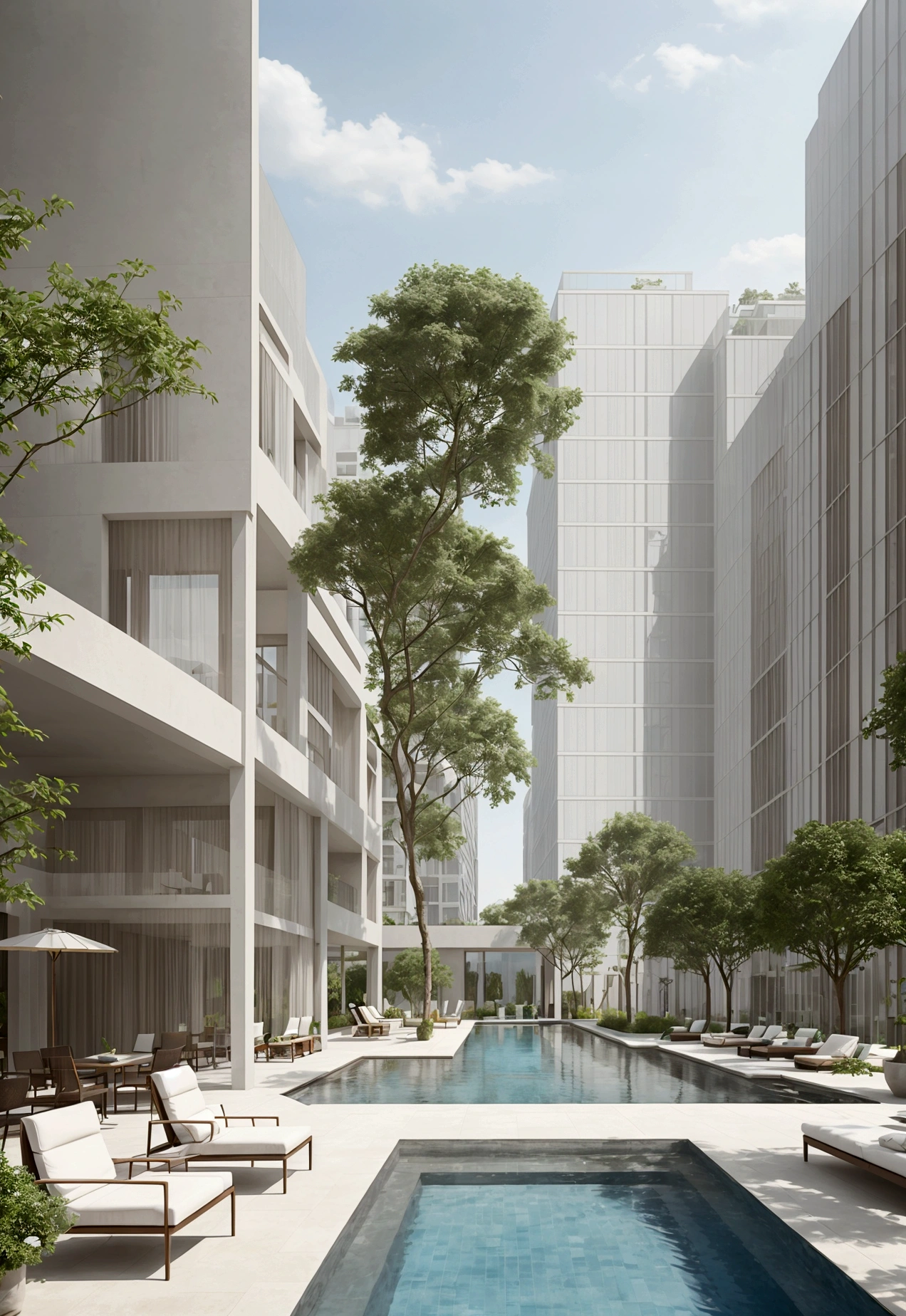 Highest quality、High-quality photos、Luxury Condominium、Pool、courtyard、garden、Luxury furniture、Luxurious furnishings、8K,telescope lens、Portrait image