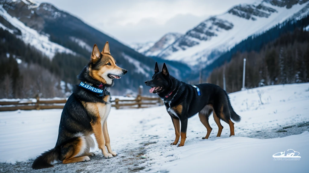 Snowy mountain police dog