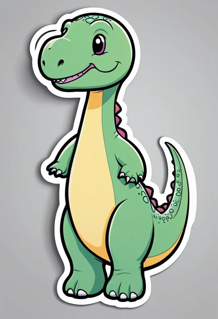 sticker, happy colored Diplodocus longus, kawaii, outline, vector, white background