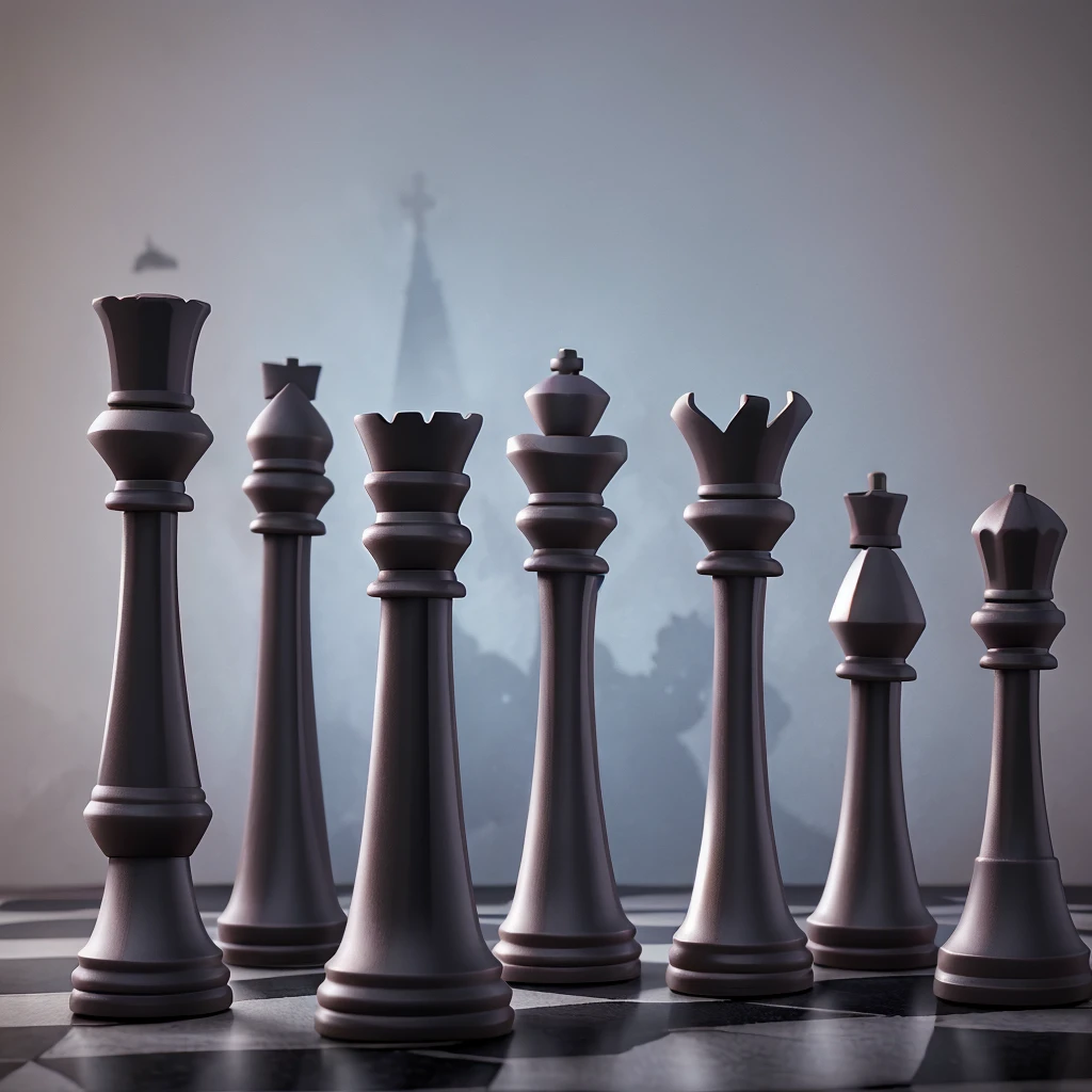 Draw me the chess pieces representing a piece sacrifice, where the bishop is stamped on the enemy rook
