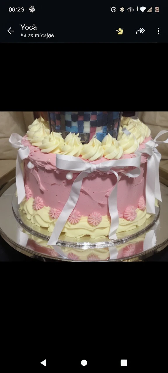 Create a cake in this style in the same way by changing the color of the decoration, the yellow edges become black and the pink part becomes navy blue