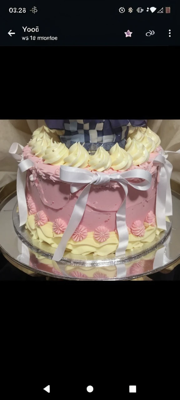 Create a cake in this style in the same way by changing the color of the decoration, the yellow edges become black and the pink part becomes navy blue