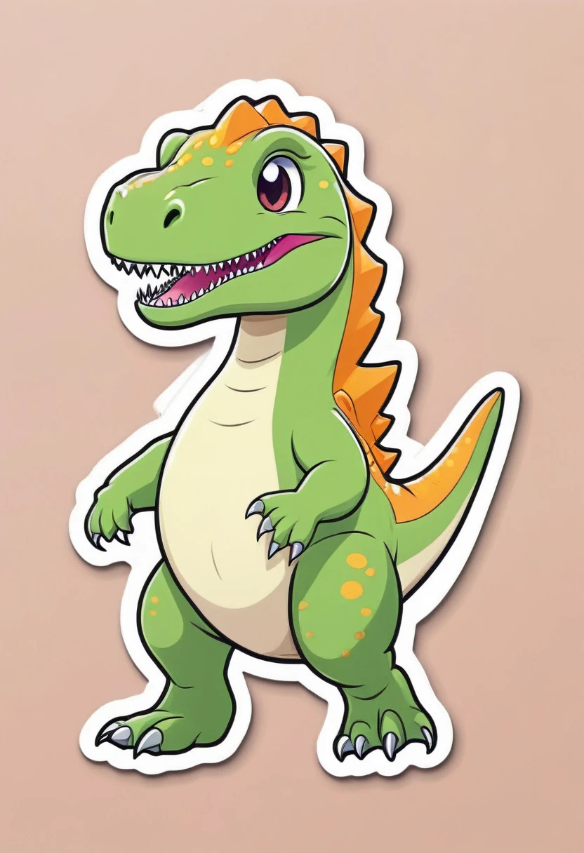 sticker, happy colored Allosaurus fragilis, kawaii, outline, vector, white background