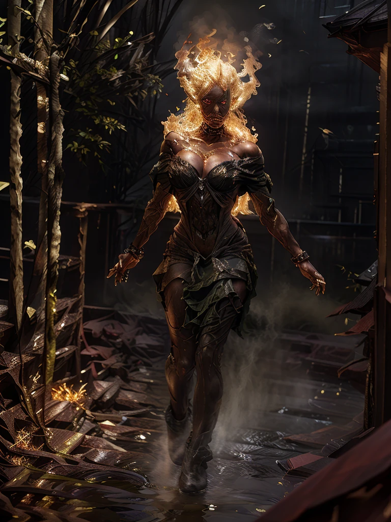[drahthaar], 8k, ultra detailed, master part, Best Quality, (extremely detailed), Arafed, arte dnd, panoramic view, whole body, MFBP1, Sorceress Aasimar casting a flaming spell, Aasimar, Decadent Russian princess, (extremely detailed), fire elemental, Red hair, green eyes, intense eyes, female, Ultra detailed face, MFBP1, full body figure. Photorealistic shot, dark green cover, fluid coat (First work 1.3, intense details), high jump boots (First work 1.3, intense details), armed with personnel, Red hair, green eyes, intense eyes, female, Ultra detailed face, (First work 1.5, Best Quality), anatomically correct (First work 1.3, intense details), determined face, Divine light, cinematic lighting, Luz outfit, silhouette, Photorealism, panoramic view (First work 1.3, intense details) , wide angle, Angular ultragrande, 8k, high, Best Quality, High details