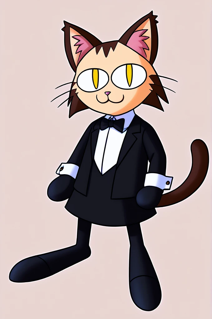 solo female ,furry ,tuxedo catA Japanese girl with yellow eyes, black fringes cut in a bob hairstyle,black long gloves wearing any clothes and any clothes as an outfit ,bunny girl outfit,TUXEDO CAT 