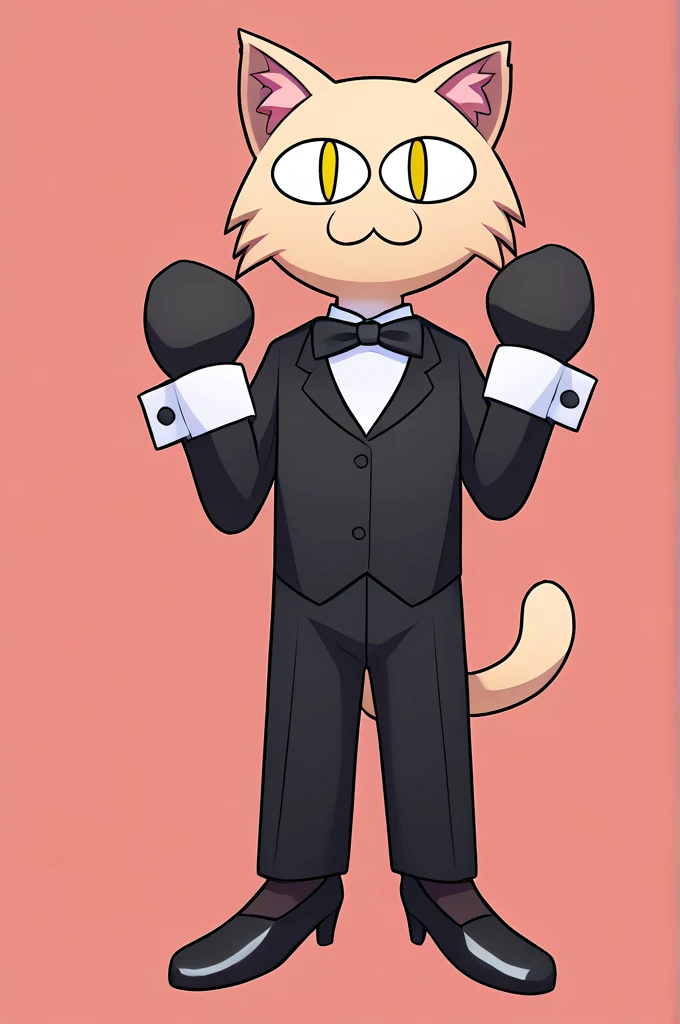 solo female ,furry ,tuxedo catA Japanese girl with yellow eyes, black fringes cut in a bob hairstyle,black long gloves wearing any clothes and any clothes as an outfit ,bunny girl outfit,TUXEDO CAT 