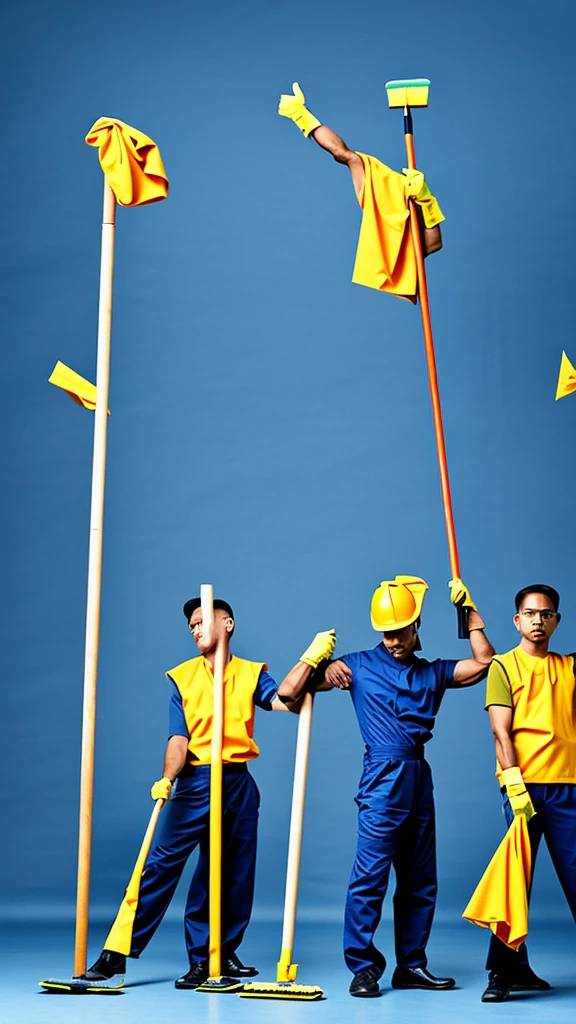 janitor man street in full height arms placed in different directions T-pose