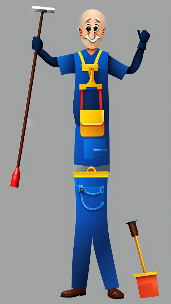 janitor man old Russian street full-length arms placed in different directions T-pose