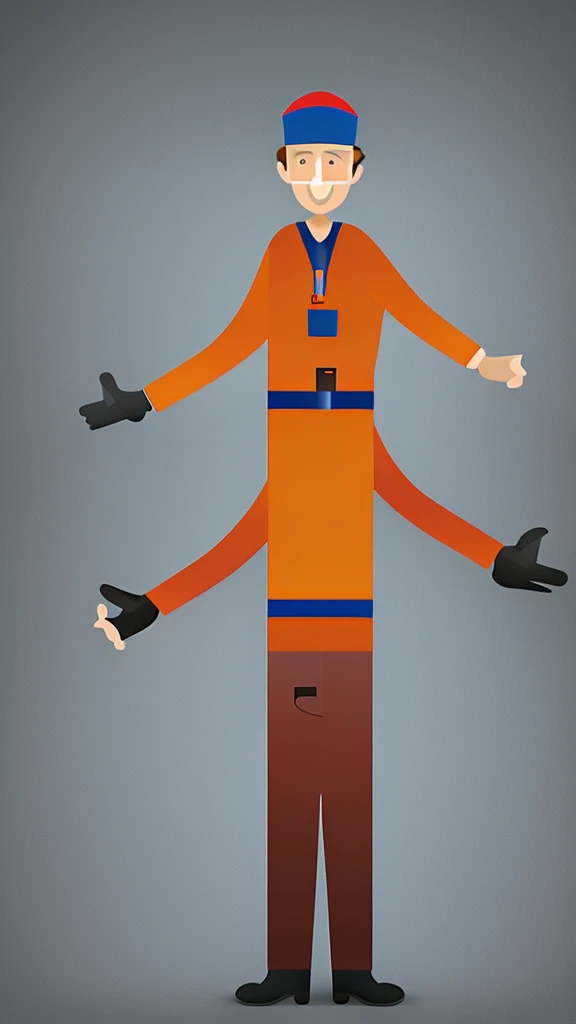 janitor man old Russian street full-length arms placed in different directions T-pose