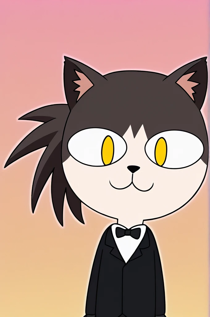 solo female black white cat  ,furry ,tuxedo catA Japanese girl with yellow eyes, black fringes cut in a bob hairstyle,black long gloves wearing any clothes and any clothes as an outfit