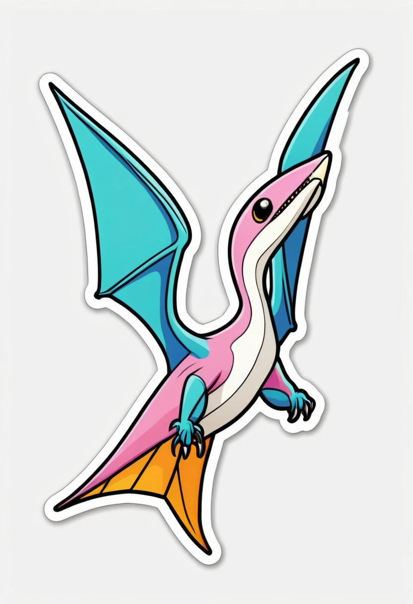 sticker, happy colored Pteranodon longiceps, kawaii, outline, vector, white background