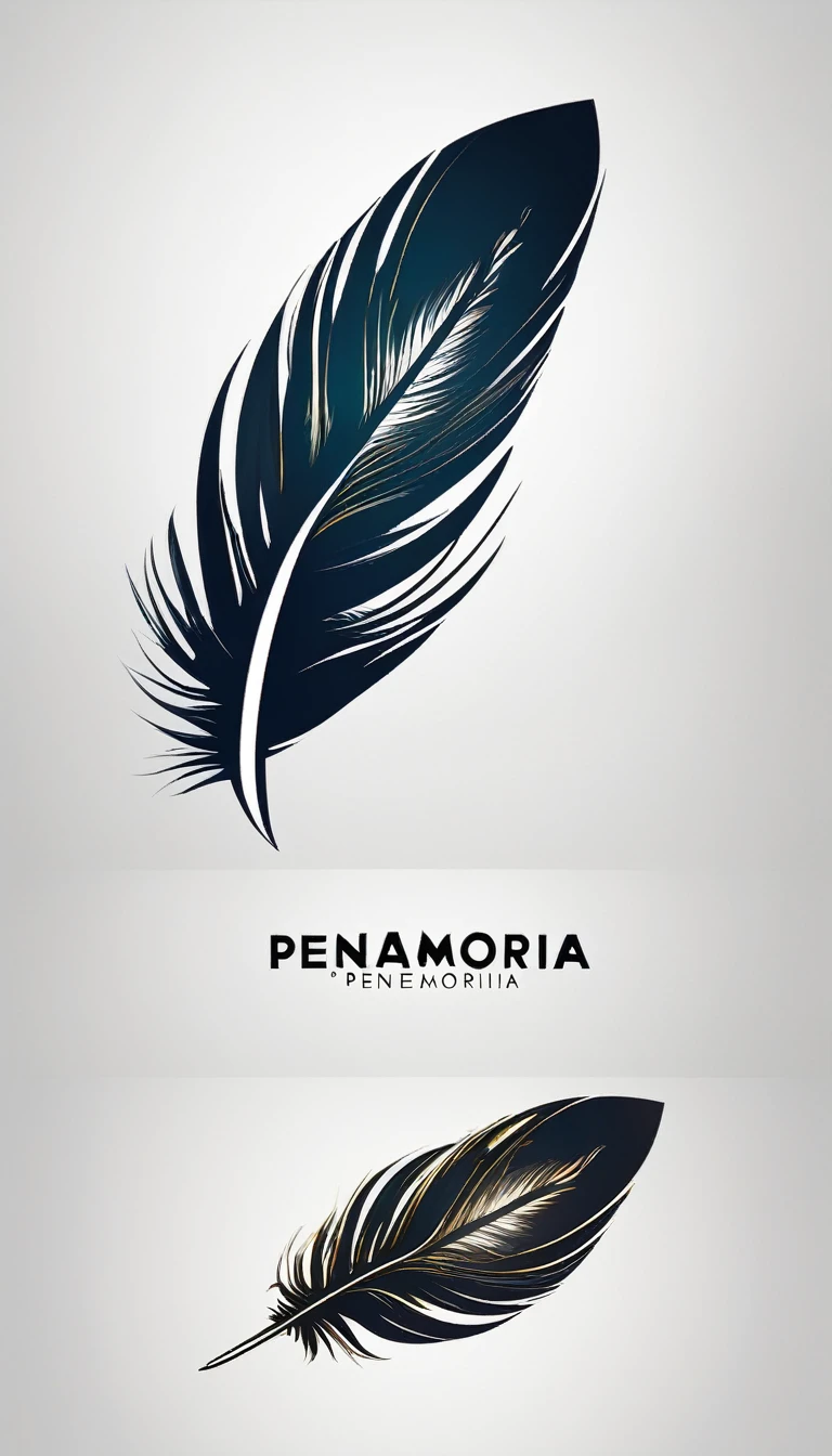 A minimal, modern, simple, cinematic logo design for the brand “Penamemoria". Create a modern, minimalistic, high-quality, logo of a bird feather