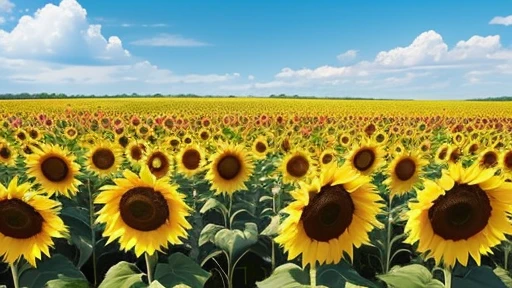blue sky、Summer sky、As far as the eye can see、Lots of sunflowers on one side