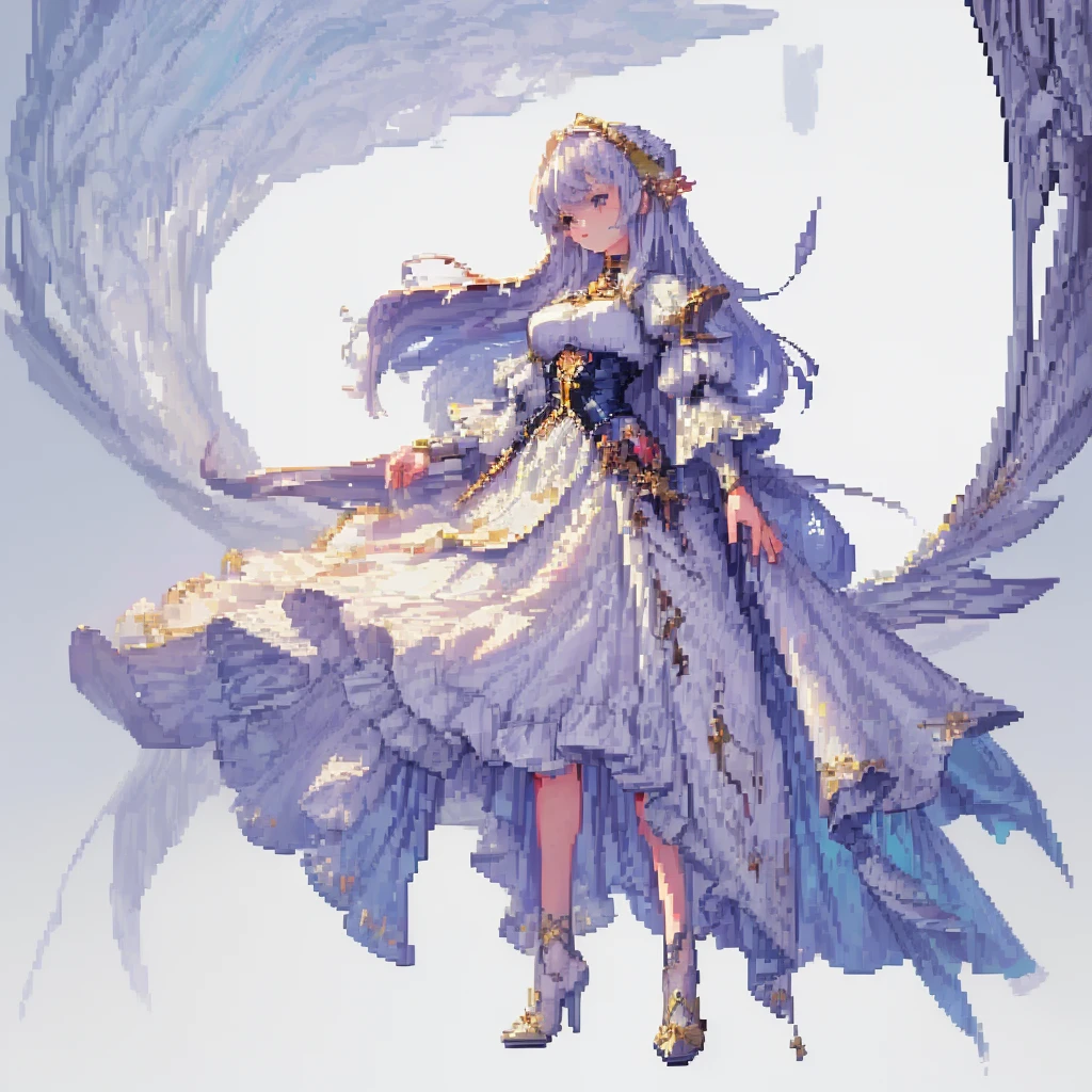 masterpiece , best quality , pixel art , 1 girl , fantasy clothes , full body , white background