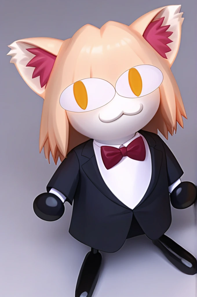 solo female ,furry ,tuxedo catA Japanese girl with yellow eyes, black fringes cut in a bob hairstyle,black long gloves wearing any clothes and any clothes as an outfit