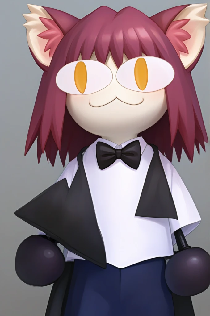 solo female ,furry ,tuxedo catA Japanese girl with yellow eyes, black fringes cut in a bob hairstyle,black long gloves wearing any clothes and any clothes as an outfit