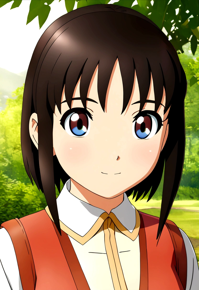 anime girl with black red hair and eyes wearing a vest, render of april, shizuka,hot,sayori, close up iwakura lain, 8k portrait render, render of a cute 3d anime girl, photorealistic anime girl render, smooth anime cg art, close up of a young anime girl, anime visual of a cute girl, rin, anime moe artstyle