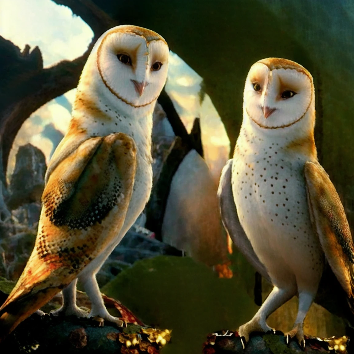 barn owl, owl, watching at viewer, cgi, female, best quality, masterpiece, nsfw