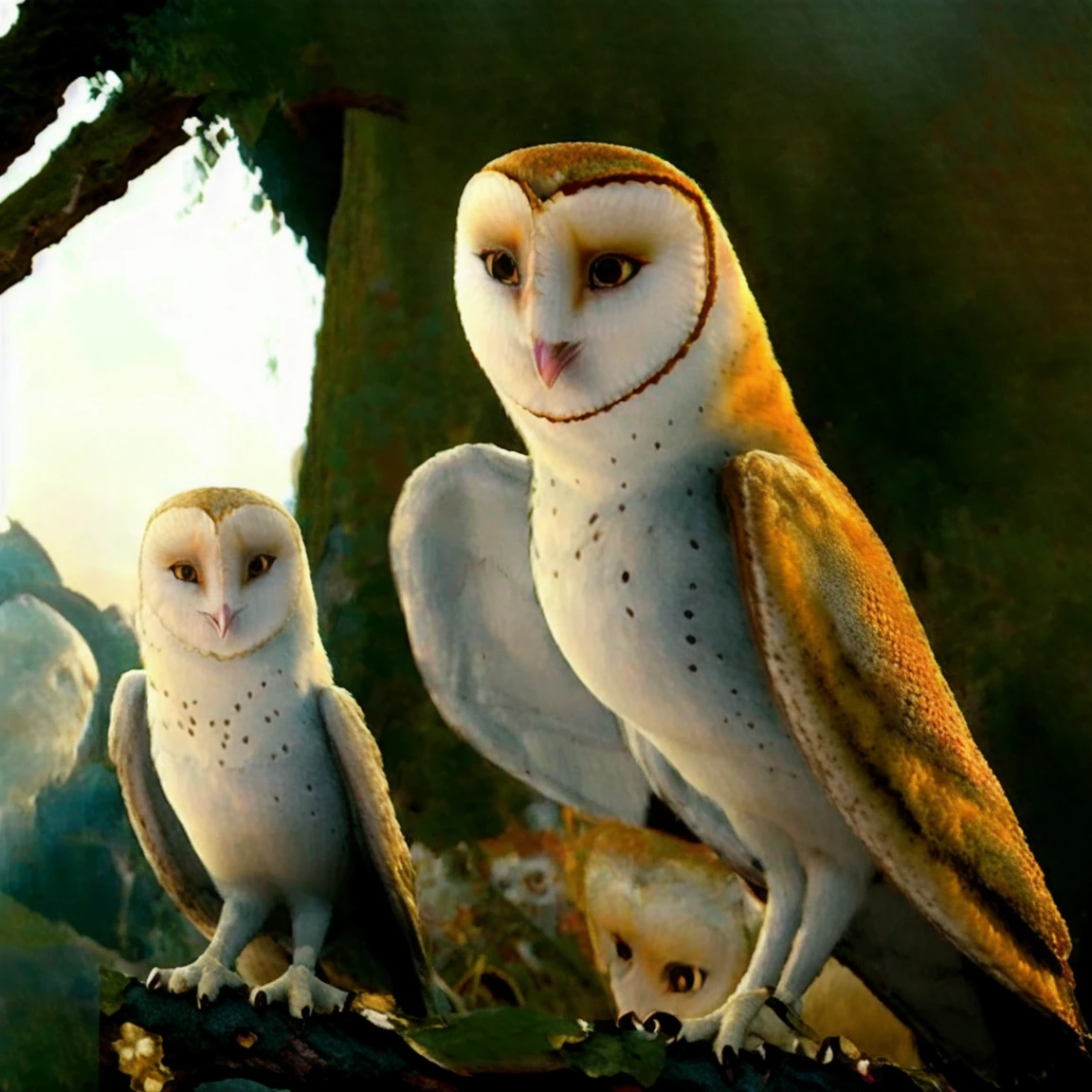 barn owl, owl, watching at viewer, cgi, female, best quality, masterpiece, nsfw