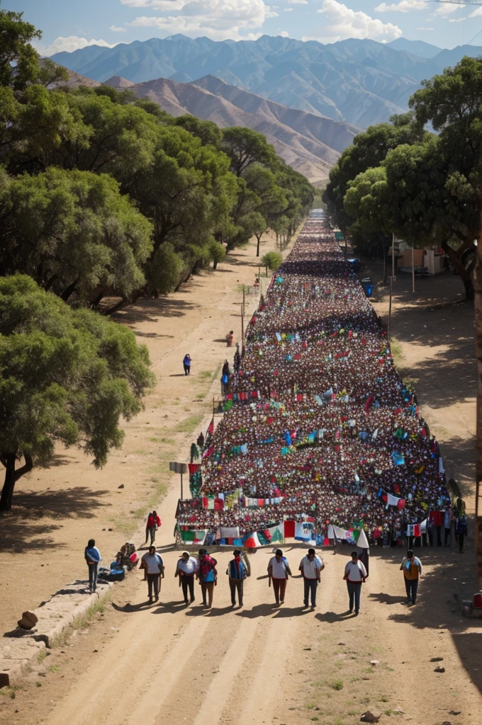 images of Mexican landscapes, people working in communities, and young people marching with banners.