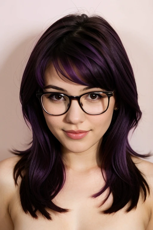Girl with glasses with purple hair semi naked