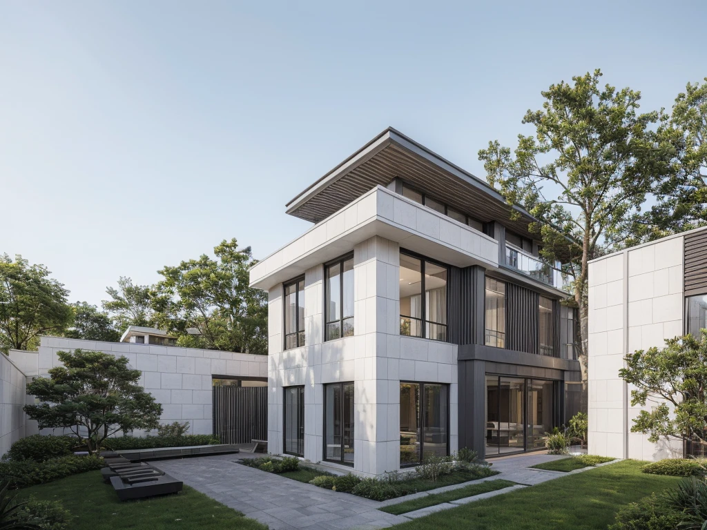 RAW photo, ((white wall:1.3)) modern house, (road:1.3), (sidewalk:1.3), (sidewalk trees:1.3), (residences area:1.4), daytime, daylight, tropical trees and plants, (high detailed:1.2), 8k uhd, dslr, soft lighting, high quality, film grain, Fujifilm XT3, (sharpen:1.5)