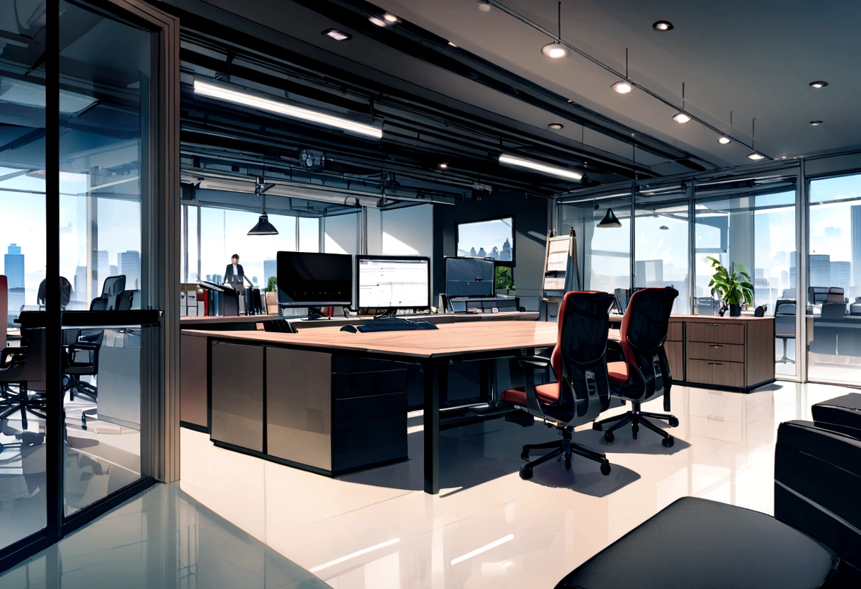 Modern office,Glass Room, conference room, office,machine,Chair , Showroom scene