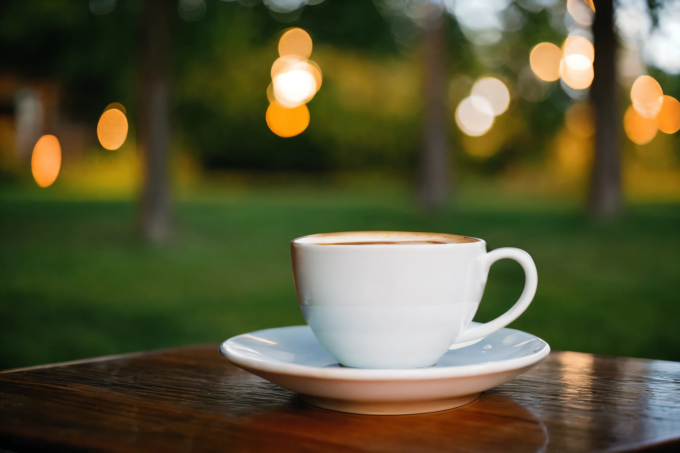 photograph, indoor, soft, distinct, Coffee on the table, White coffee cup, Outdoor evening, masterpiece, Highest quality, Ultra fine, High resolution, Very detailed, 8K UHD, (Fidelity, Fidelity:1.5), (Natural light), Amazing, Photon Mapping, Radio City, details, Highest, high quality, 生photograph, (bokeh:0.8), Real, (Depth of written boundary:0.8), 背景のbokeh、