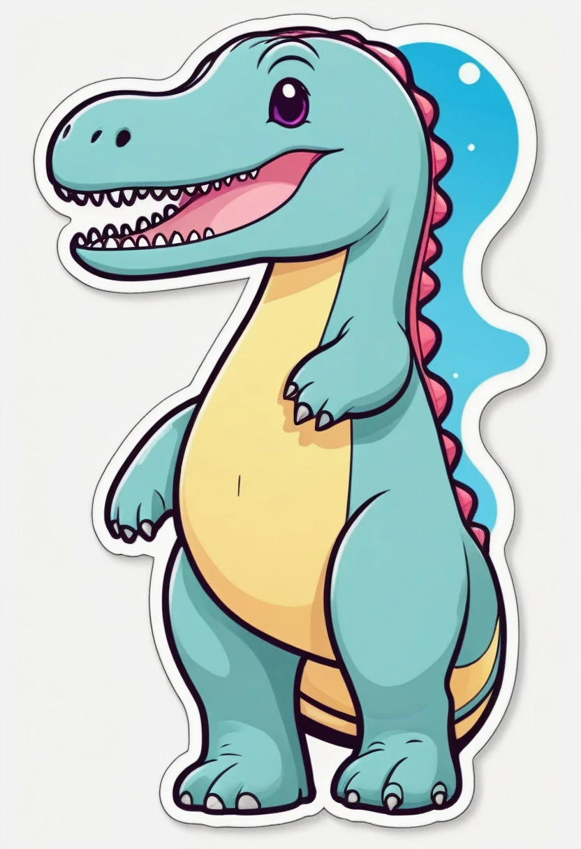 sticker, happy colored Diplodocus longus, kawaii, outline, vector, white background