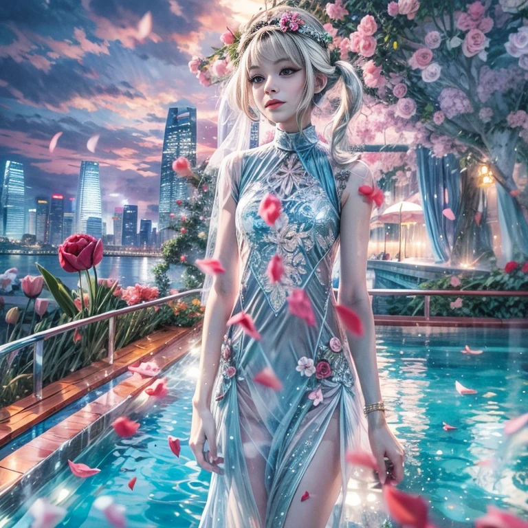 BloodRed, White in Pearly RainbowColors,ExtremelyDetailed(ProfessionalPhoto of Girl Floating in the Sky:1.37)ZoomLayer{Stunning|Mystic|GodRays|Haze}, 57th floor infinity pool in the urban forest. (Masterpiece 8K TopQuality:1.2)(ExtremelyDetailed NOGIZAKA face:1.37) ElaboratePupil with (SparklingHighlights:1.28) DoubleEyelids with Voluminous LongEyelashes PUNIPUNI RosyCheeks (Joyful Expressions LifeLike Rendering) MotionBlur  BREAK  (Acutance:0.77) PUNIPUNI Radiant Impeccable PearlSkin with Transparency White(Skinny SchoolSwimwear) {(HiddenHand)|((Corrected BabyLike Hand))} Whole Body Proportions and all limbs are Anatomically Accurate, {Carnation|Tulips|(Rose)} [FlowerWreath WrappedBody Full of Flowers Covering girl's body] {((Dazzling RainbowColorHorizon))|ColorfulSky|ColoredClouds|(Starly Particles)}(extra limbs:-1.4)(Not Detailed Face:-1.37)(Not Detailed Hand:-1.28), Drawing infinity pool reference to the rooftop of Marina Bay Sands