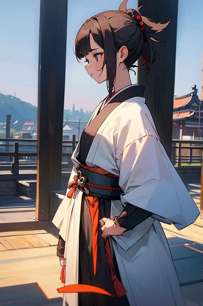, Female, samurai Clothing, Standing pose, Town background,