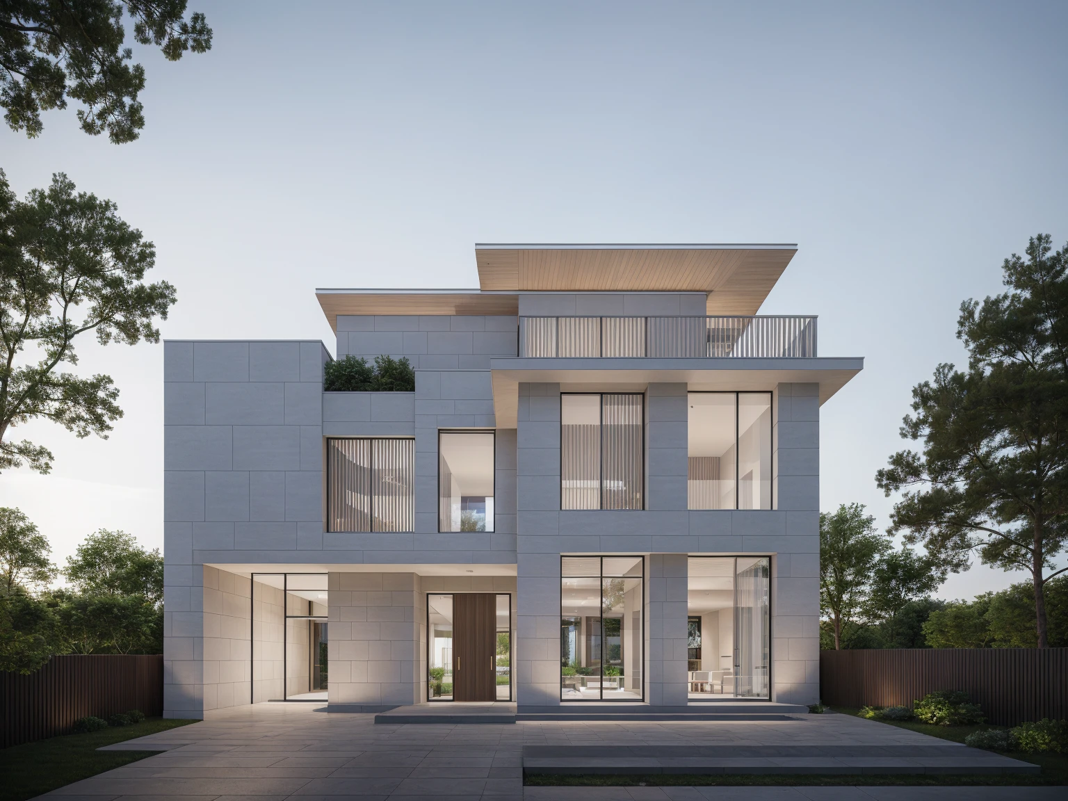 RAW photo, Exterior of two story white modern house, road, ((sidewalk)), ((sidewalk trees)), residences area, day time, tropical trees and plants, (high detailed:1.2), 8k uhd, dslr, soft lighting, high quality, film grain, Fujifilm XT3)