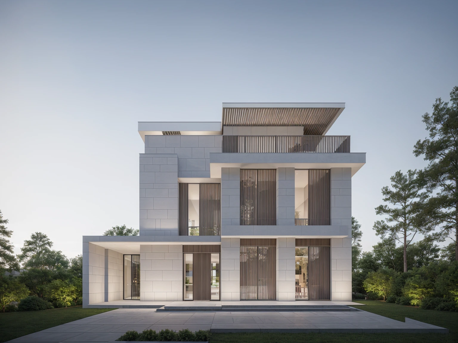 RAW photo, Exterior of two story white modern house, road, ((sidewalk)), ((sidewalk trees)), residences area, day time, tropical trees and plants, (high detailed:1.2), 8k uhd, dslr, soft lighting, high quality, film grain, Fujifilm XT3)